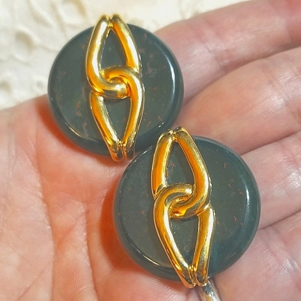 Rare 𝅺KAI YIN LO Vintage Bloodstone Sterling Earrings